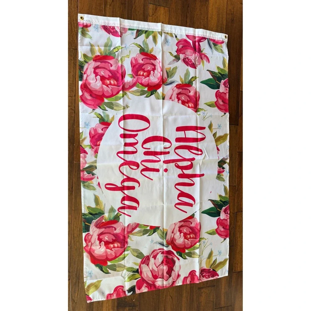 Alpha Chi Omega Floral Sorority 3'x5' Flag Banner Dorm Decor Pink White